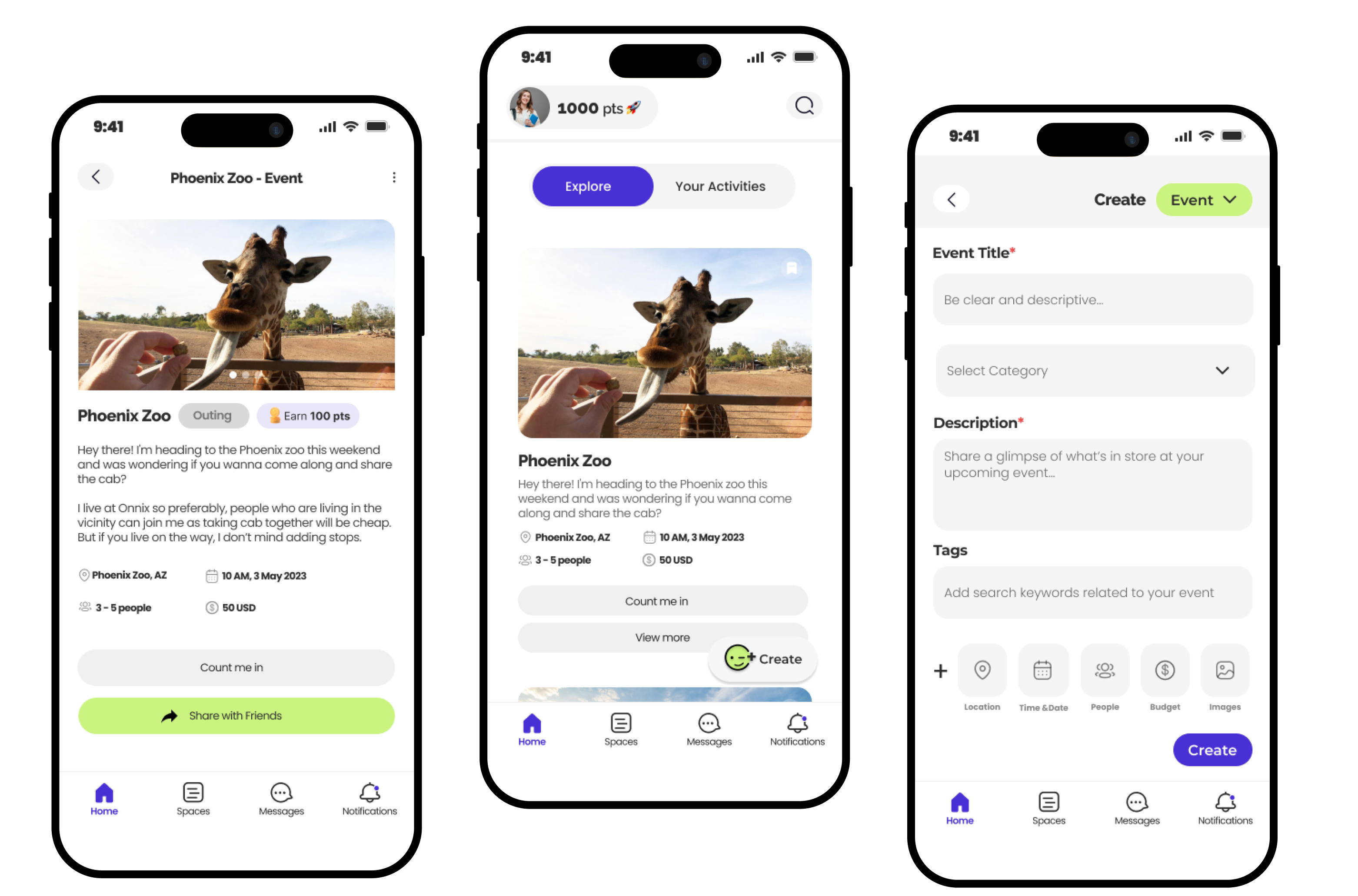 Host and join events screens